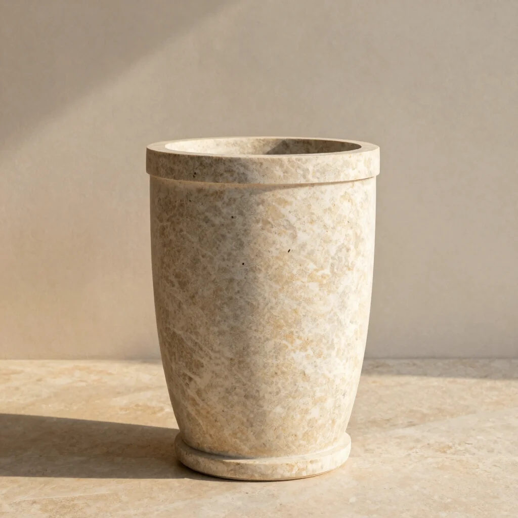 Alabaster Limestone Cylinder Planter