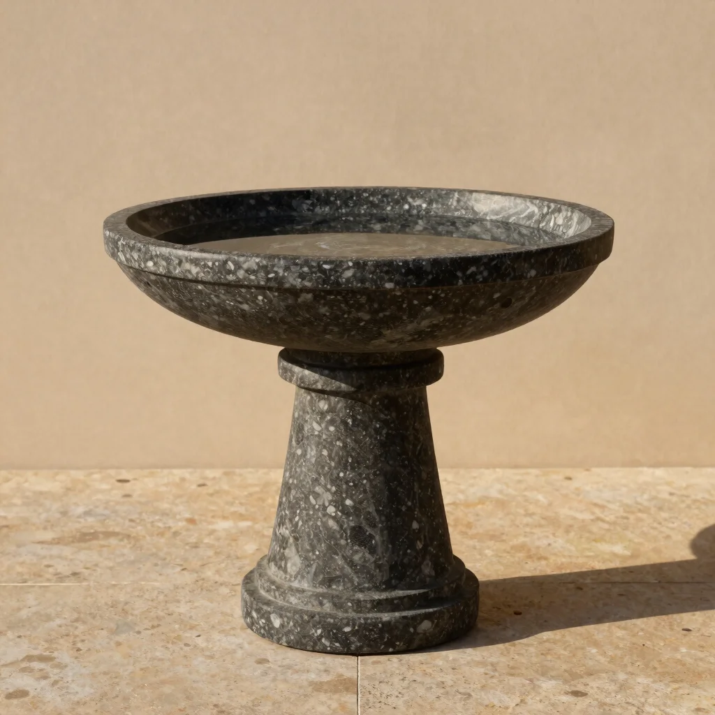 Minimalist Basalt Stone Bird Bath